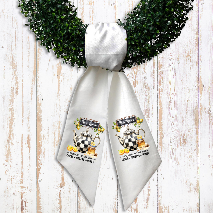 Checkered tea pot Tea Room Wreath Sash