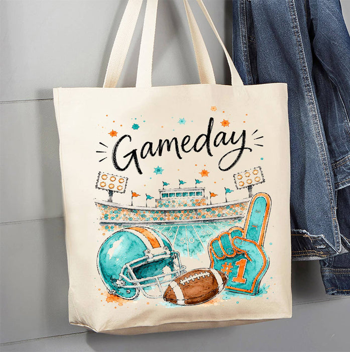 Gameday Football Aqua & Orange Canvas Tote Bag