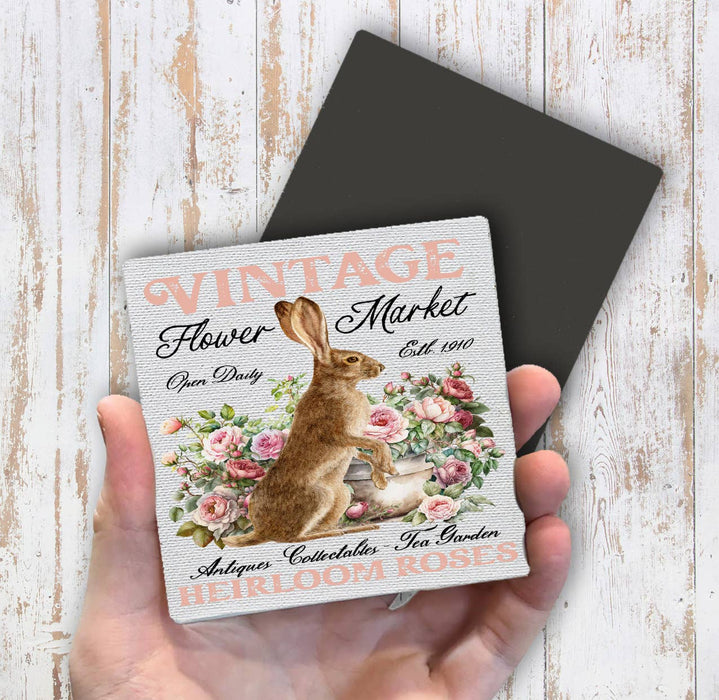 Vintage Easter Bunny Heirloom Roses Magnet Fridge