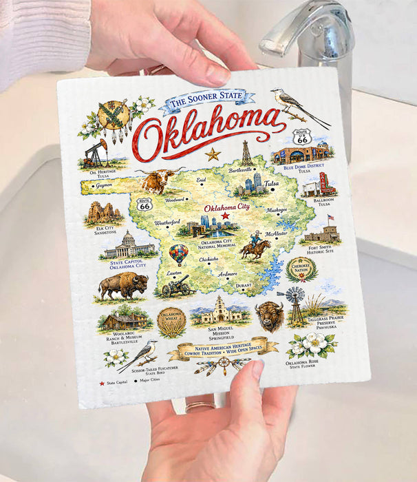 Oklahoma State Map Landmark Swedish Dishcloth