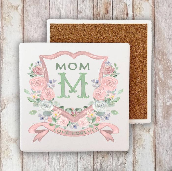 Mother's Day Mom Floral Crest Stone Coaster