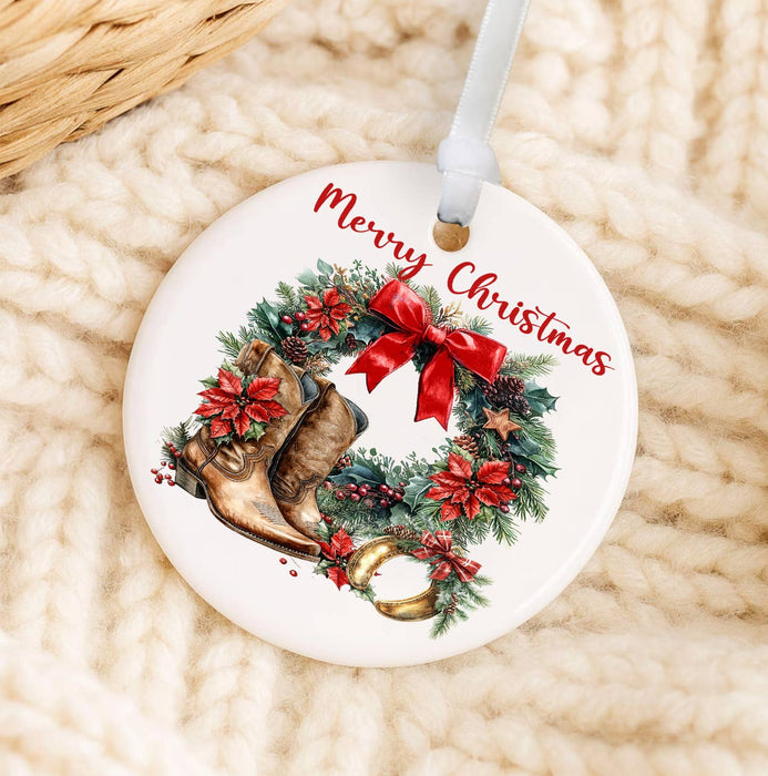 Country Christmas Poinsetta Western Ornament