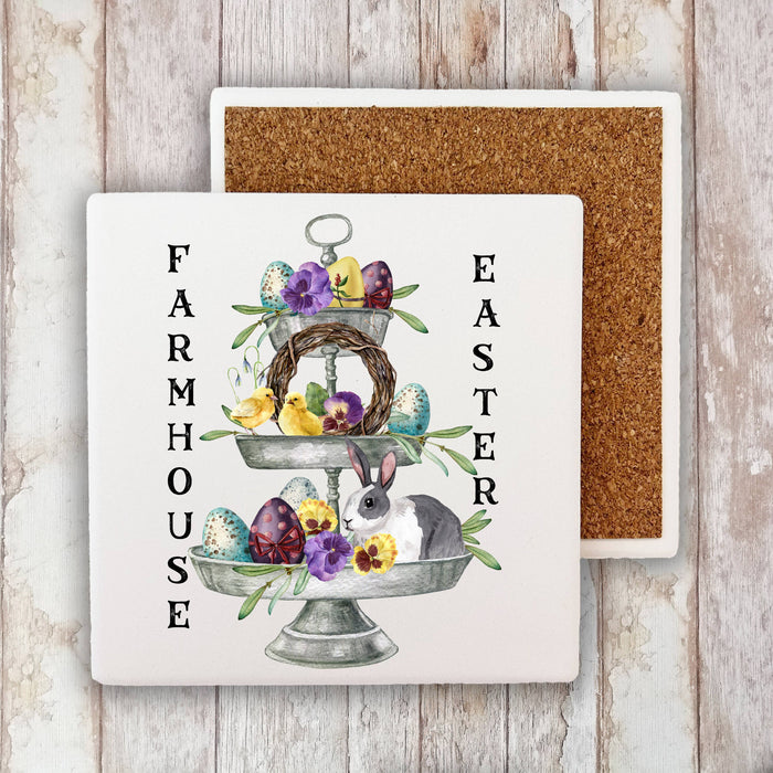 Farmhouse Easter 3 Tier Tray Cotton Stone Coaster