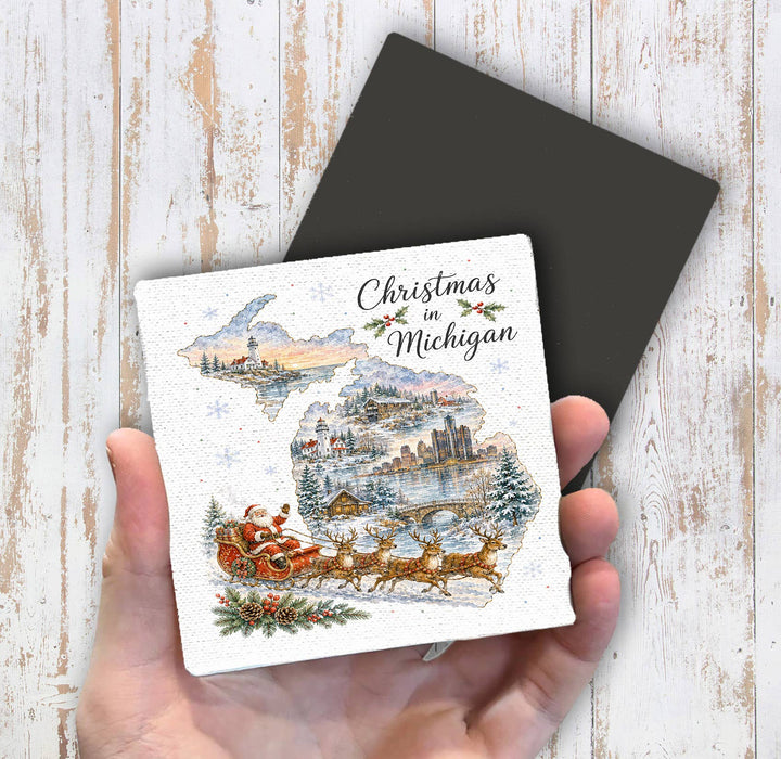 Christmas in Michigan State Map Magnet Fridge