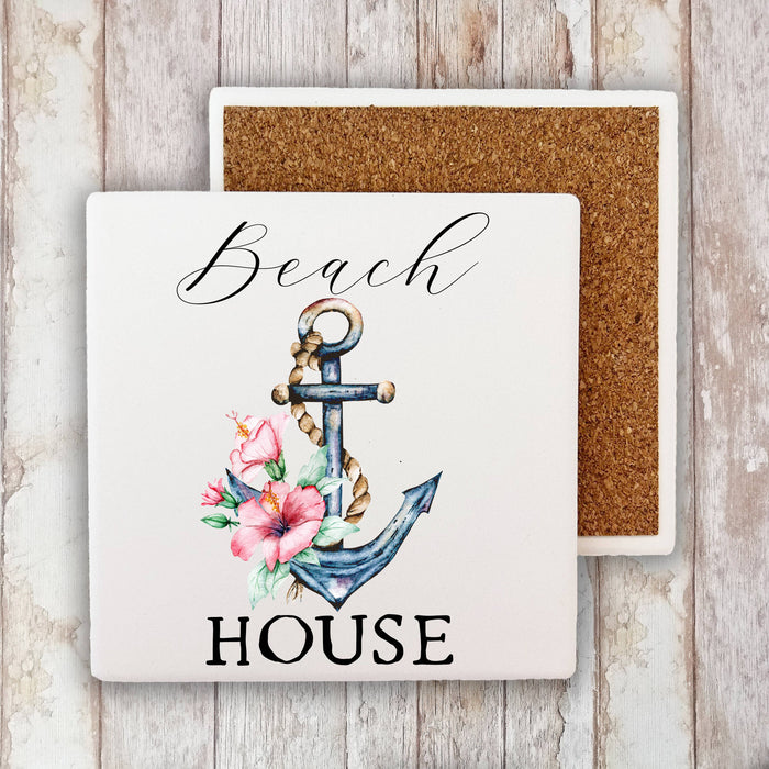 Beach House Boat Anchor Ocean Stone Coaster