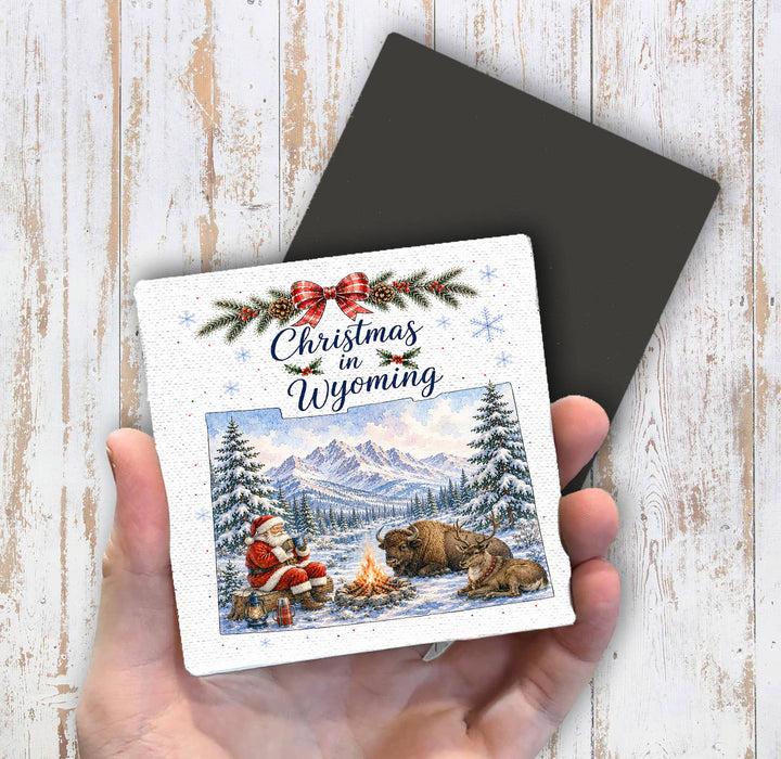 Christmas in Wyoming State Map Magnet Fridge