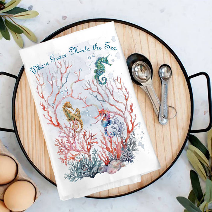 Grace Meets Sea Seahorses Beach Tea Towel