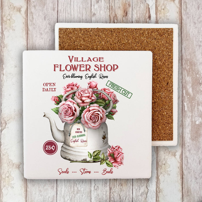 Village Flower Shop Roses  Stone Coaster