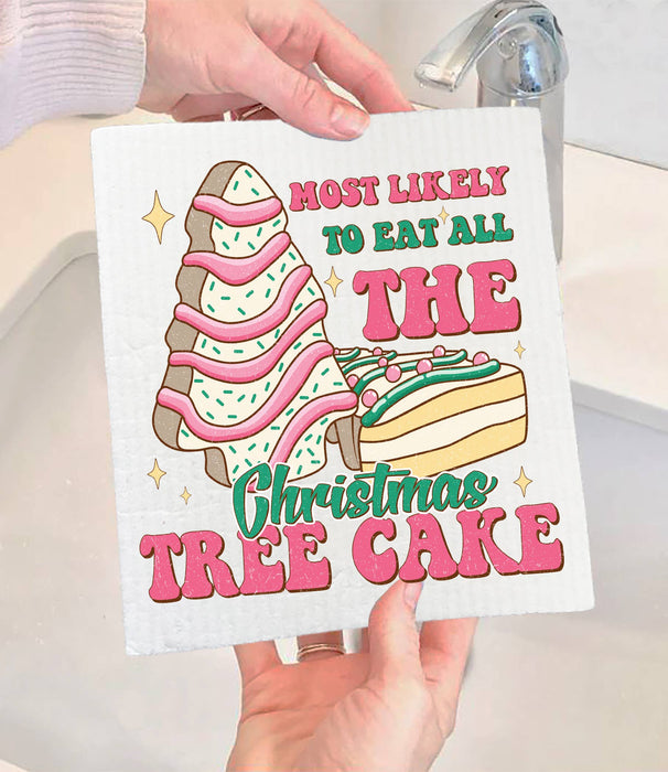 Christmas Eat Christmas Tree Cakes Swedish Dishcloth