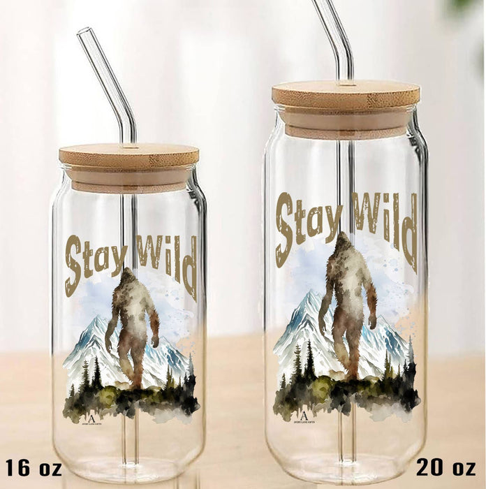 Stay Wild Sasquatch Big Foot Can Glass with Lid Straw