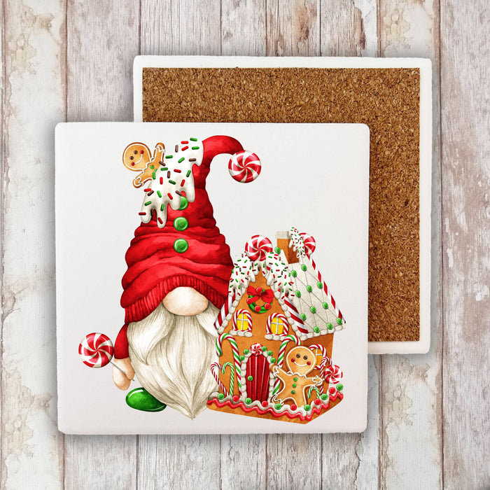 Christmas Gnome Gingerbread House Stone Coaster