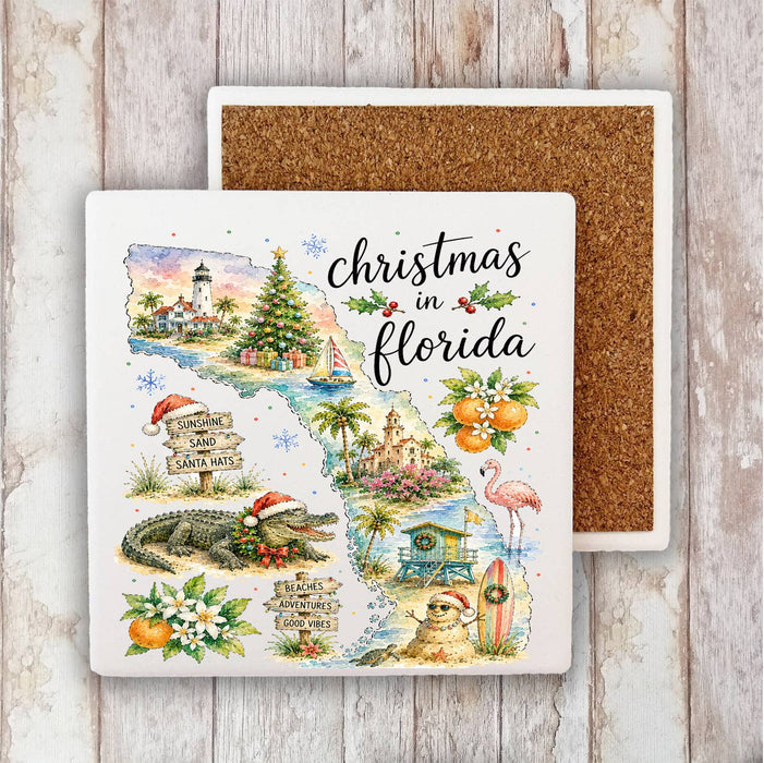 Christmas in Florida State Map Stone Coaster