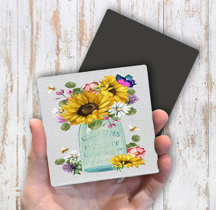 Country Mason Jar Sunflowers Magnet Fridge
