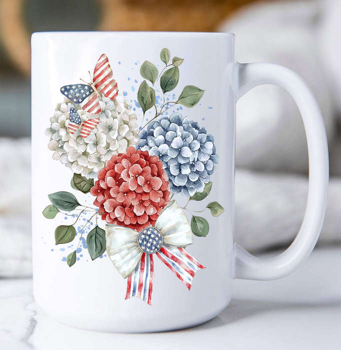 Patriotic Hydrangea Butterfly Coffee Mug