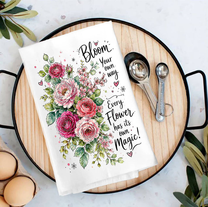 Bloom your own Way Watercolor Roses Tea Towel