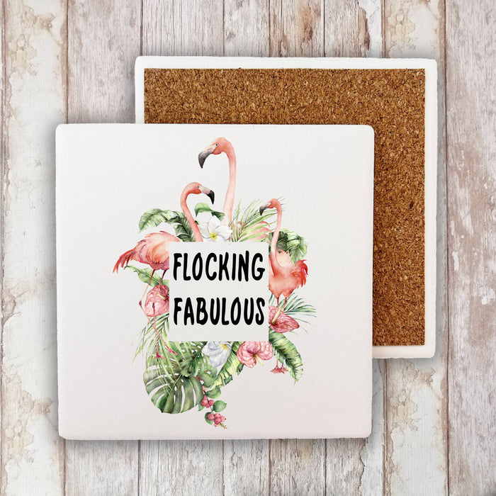 Pink Flamingo Flocking Fabulous Stone Coaster