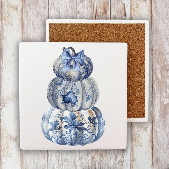 Autumn Stacked Chinoiserie Pumpkins Stone Coaster