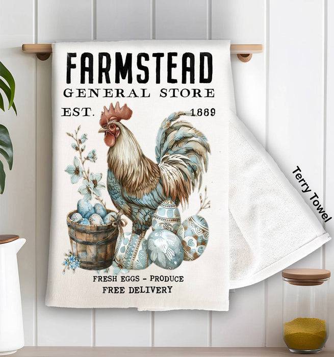 Rooster Easter Eggs Farmstead Kitchen Terry Towel