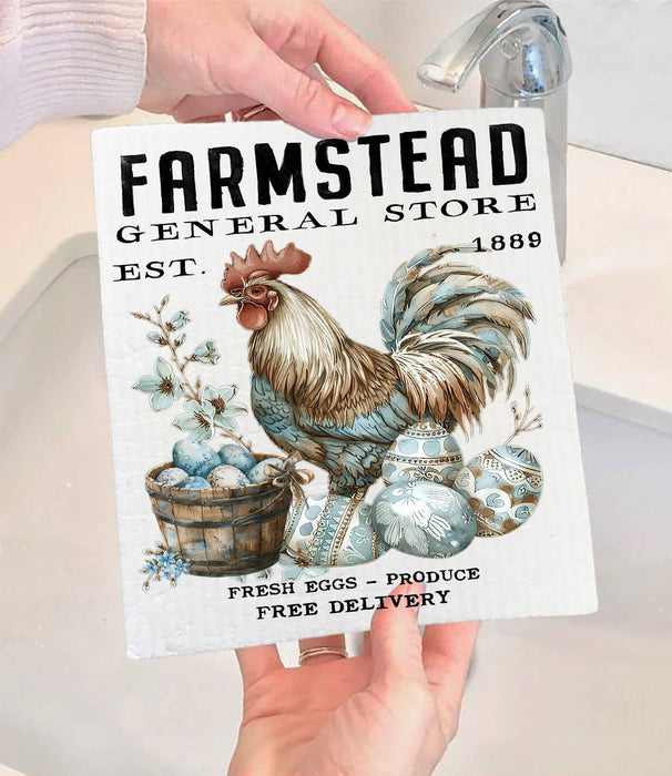 Rooster Easter Eggs Farmstead Swedish Dishcloth