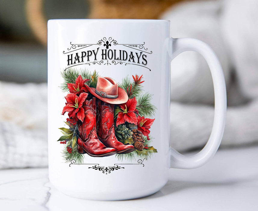 Christmas Red Cowboy Boots Western Coffee Mug