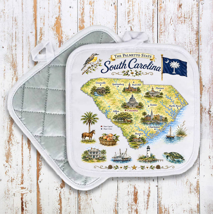 South Carolina State Map Landmark Pot Holder