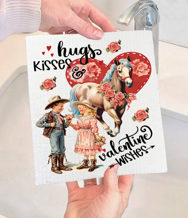 Vintage Western Cowboy Valentine Swedish Dishcloth