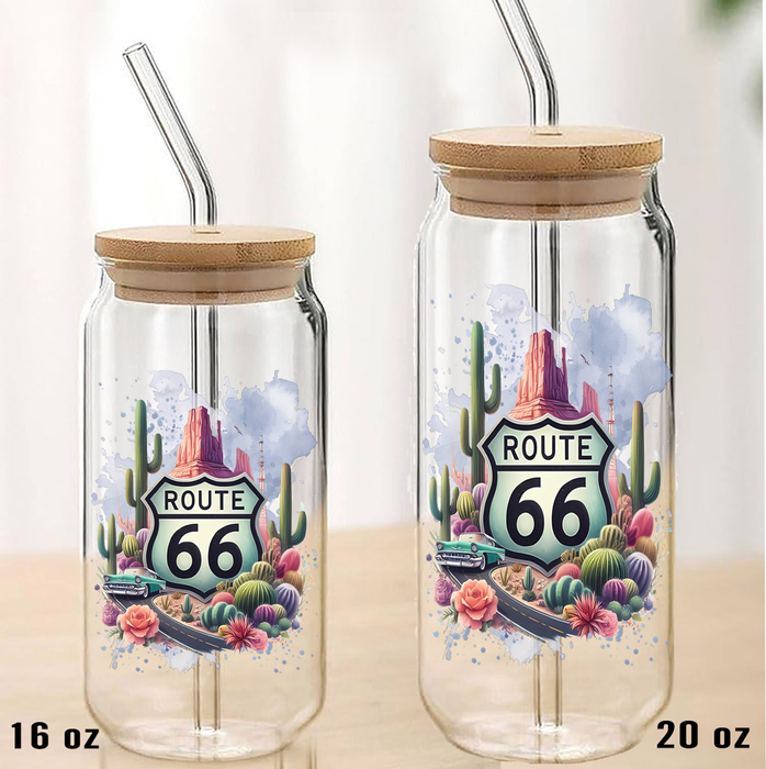 Route 66 Desert Cactus  Can Glass with Lid Straw