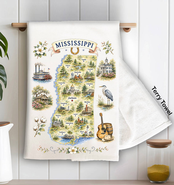 Mississippi State Map Landmark Kitchen Terry Towel
