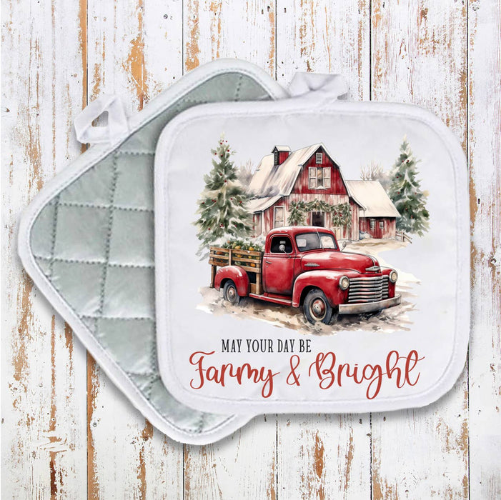 Farmy & Bright Christmas Country Pot Holder Oven Mitt