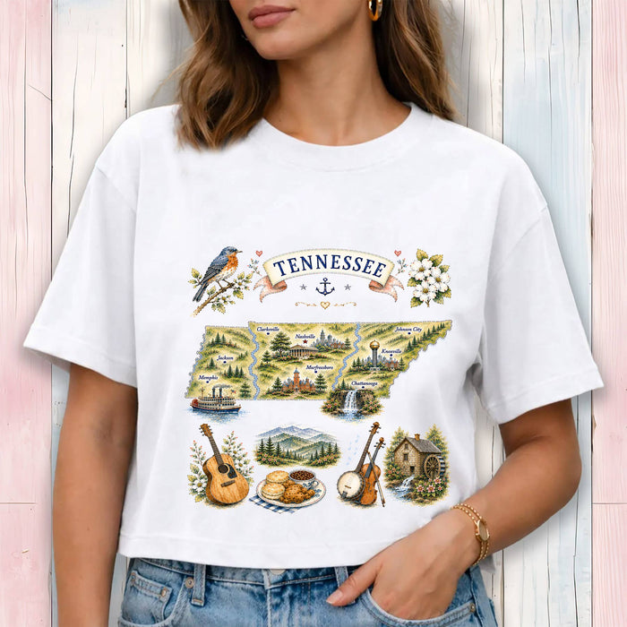 Tennessee State Map Landmark Cropped T-Shirt