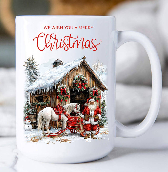 Merry Christmas Horse Barn Santa Coffee Mug