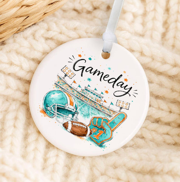 Gameday Football Aqua & Orange Ornament