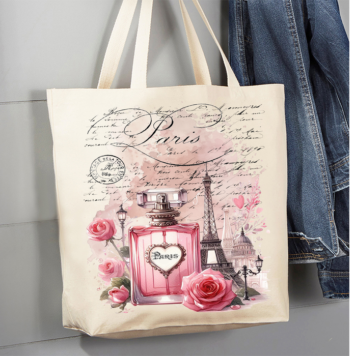 French Paris Perfume Roses Canvas Tote Bag