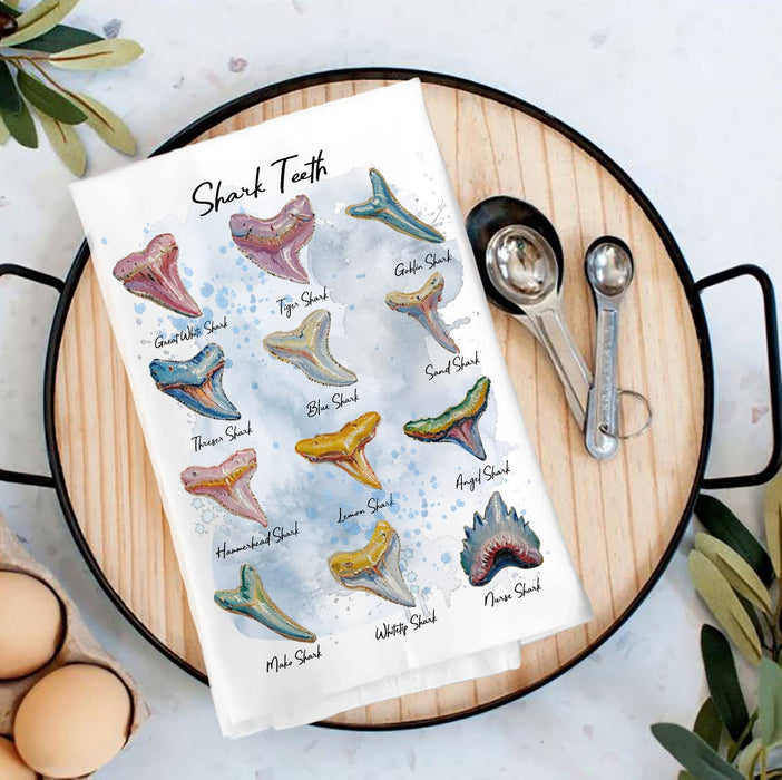 Shark Teeth Variety Coastal Beach Tea Towel