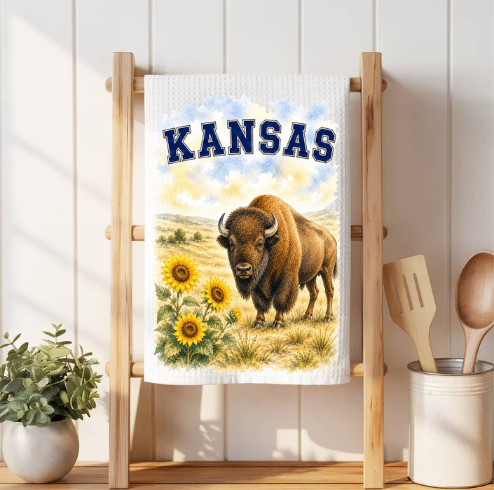 Kansas State Bird and Animal Waffle Weave Towel