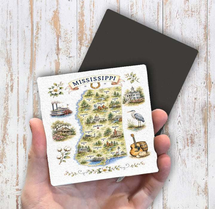 Mississippi State Map Landmark Magnet Fridge
