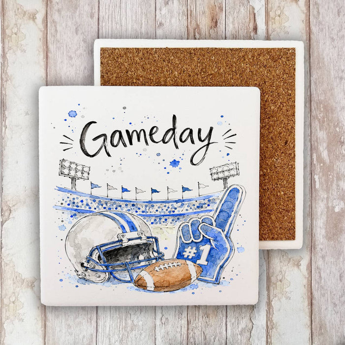 Gameday Football Silver & Royal Blue Stone Coaster