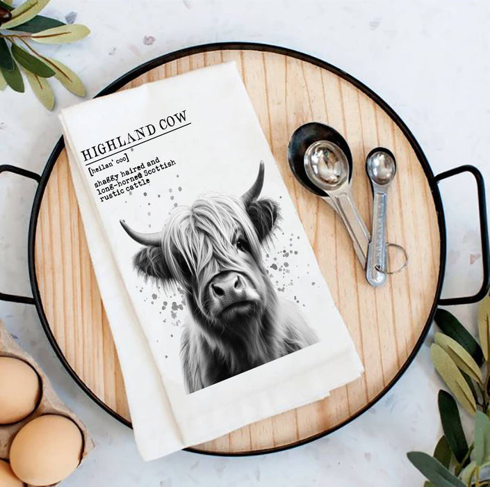 Highland Cow Definition Farm Flour Sack Tea Towel
