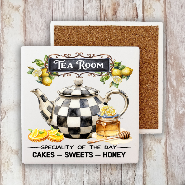 Checkered tea pot Tea Room Stone Coaster