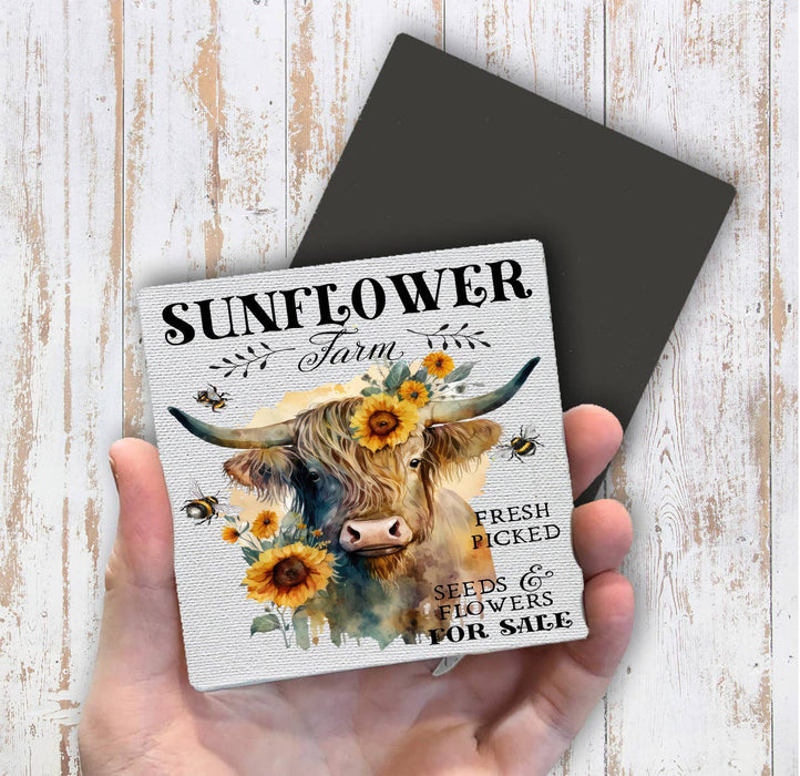 Highland Cow Sunflower Farm Magnet Fridge