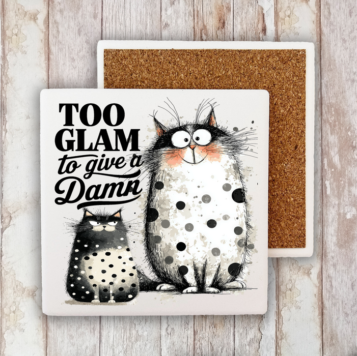 Cat Too Glam to Give a Damn Stone Coaster