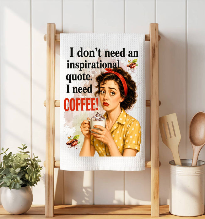 Retro Funny I Need Coffee Not Quotes Waffle Weave Towel