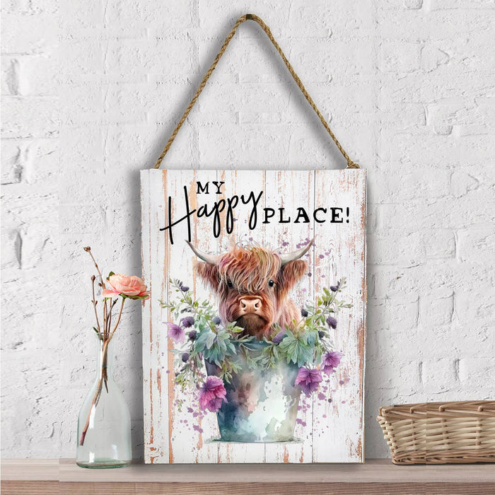 Highland Cow My Happy Place Wall Decor