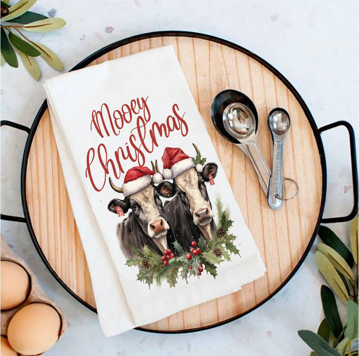 Mooey Christmas Cows Farm Tea Towel