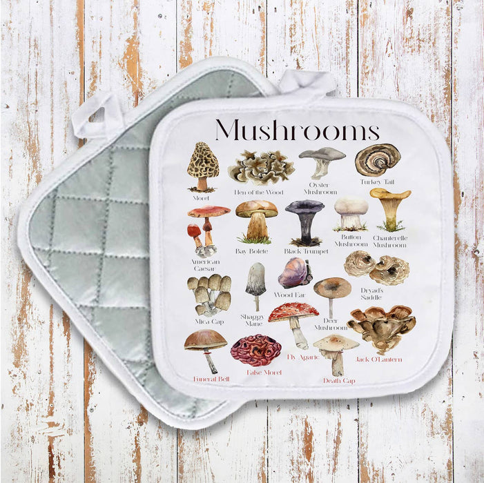 Vintage Mushrooms Variety Pot Holder Oven Mitt