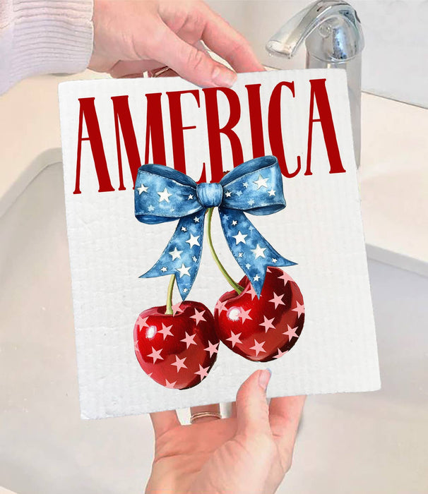 Patriotic Cherry America Swedish Dishcloth