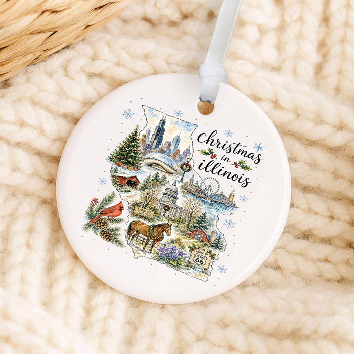 Christmas in Illinois State Map Ornament