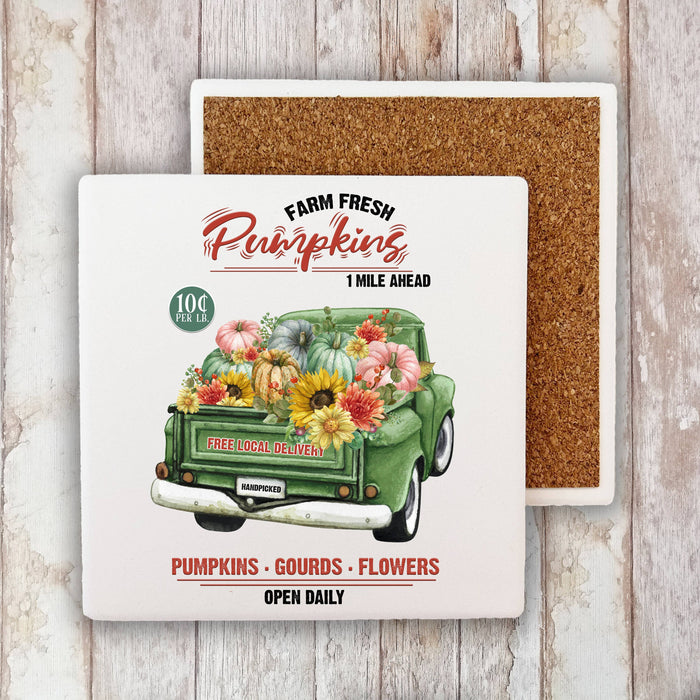 Fall Autumn Farm Fresh Pumpkins  Stone Coaster