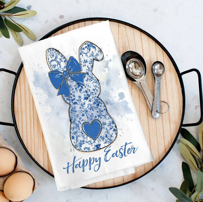 Easter Blue and White Bunny Tea Towel