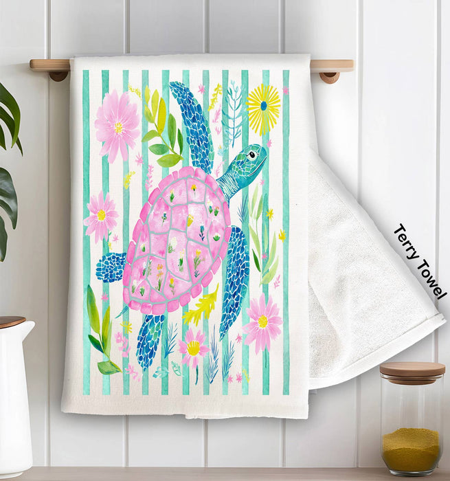 Coastal Sea Turtle Pastel Colors Kitchen Terry Towel